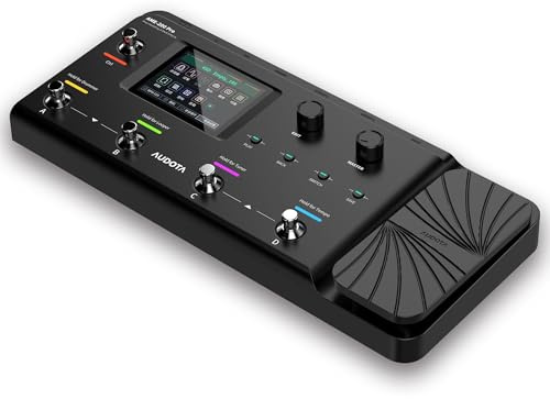 AUDOTA AME-200 Pro Guitar Multi Effects Processor with Amp Modelling, Reverb, Delay, Looper, Drum Machine, 4 Footswitches, Expression Pedal, USB OTG Recording, MNRS GNR & GIR Loader