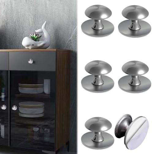WISIRENT 6 Pièces Rond Poignée Armoire Sans Perçage, Argent Autocollante Boutons d'Armoire Bouton de Tiroir en Inoxydable Autocollante, Boutons Autocollants pour La Cuisine, Tiroirs, Armoires