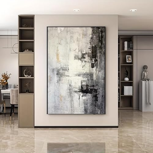 UUDEZO Quadro su tela beige per soggiorno, dipinto a olio astratto moderno, decorazione da parete per interni (70x120 cm (28x43 pollici) con cornice nera