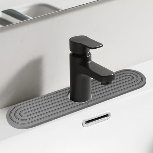 Alfombrilla de Piedra para Grifo 45x10 cm, Alfombrilla Absorbente de Diatomita de Secado Rápido para Fregadero de Cocina o Baño, Soporte para Grifo y Encimera (Gris Oscuro)
