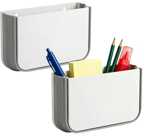 PHMING 2 Pièces Porte-Stylos Magnétiques Pliable Blanc, Mural Pliable Boite Aimantée pour Réfrigérateur, Multi-mode Pot a Crayon, pour Bureau, Maison, Réfrigérateur et Tableau Blanc