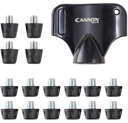 Cannon Sports 16 nylondubbar med skiftnyckel – 2 storlekar (12 x 8 mm + 4 x 11 mm) ersättningsdubbar för fotboll, rugby, lacrosse, fotboll – passar M6 trådklossar – fast mark och gräs