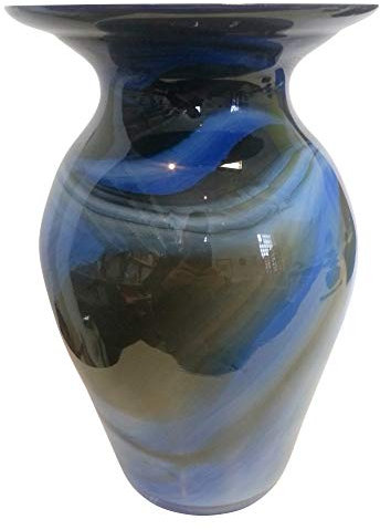 Jarron de suelo grande de cristal coloreado, bulboso florero de vidrio soplado a boca en tonos azul, beige, blanco de marmol, para las flores de tallo largo, altura circa 26 cm, disenado y fabricado por la Oberstdorfer Glashütte