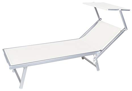 VERDELOOK | Rimini, Lettino da Mare con Parasole, 186x61x38 cm, Bianco, per Giardini, Piscine, Terrazze, Lettino Prendisole