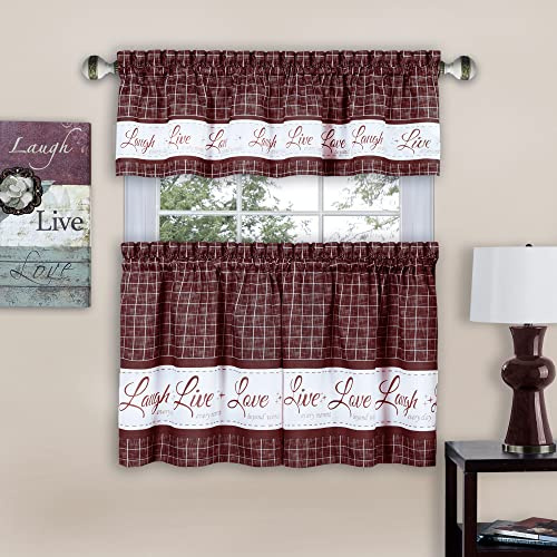 Achim Home Decor - Set di tende per finestra a livello e mantovana, 147 cm di larghezza, 91 cm di lunghezza, colore: bordeaux, filtrano la luce per cucina, camera da letto, soggiorno e sala da pranzo