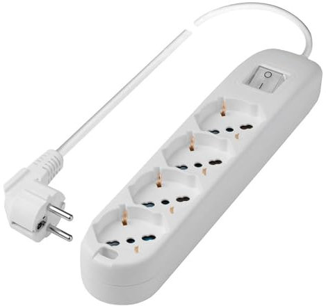 Poly Pool PP2507XL Poly Pool PP2507XL Presa Multipla Con 4 Prese P40 Pluristandard, Spina Salvaspazio Grande Franco/Tedesca 16A, 1.5 Metri Cavo e Interruttore, Bianco, 3500 W, Bianco