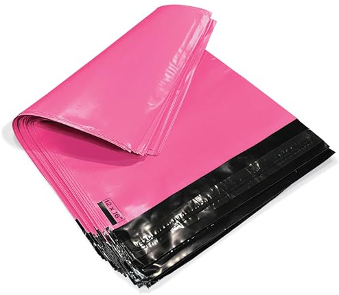 JeeJaan® 50 Pink Postage Bags 12x16 in Mailing Bags (305 x 405 mm) Poly Mailers Parcel Bags Envelope Courier Shipping Mailers Waterproof and Tear-Proof Postal Mailer Courier Bags