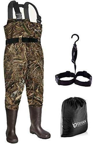 OXYVAN Waders - Pantaloncini da pesca impermeabili e leggeri, con stivali, per uomo e donna (M8/W10, mimetico)
