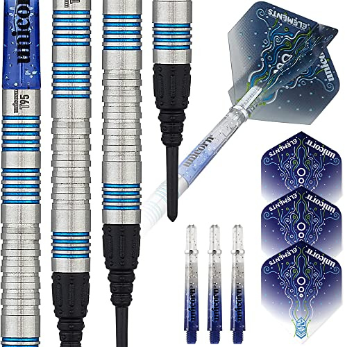 Unicorn Soft Tip - Juego de Dardos Profesionales Core T95 Series Style 2 | Barriles de 95% tungsteno con Detalles Azules | 22 g