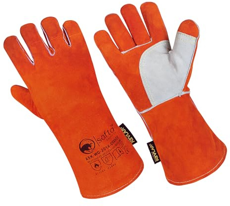 SAFTA Welding Gauntlets – Heat Resistant Leather Work Gloves with Kevlar Stitching for MIG TIG Stick Welders and High-Temp Forges (Yellow/Orange) Orange