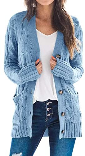 Easygou Cardigan da donna con bottoni, maglione cappotto a maglia grossa intrecciata, maglione oversize morbido a maniche lunghe aperto sul davanti slouchy con tasca capospalla cappotto