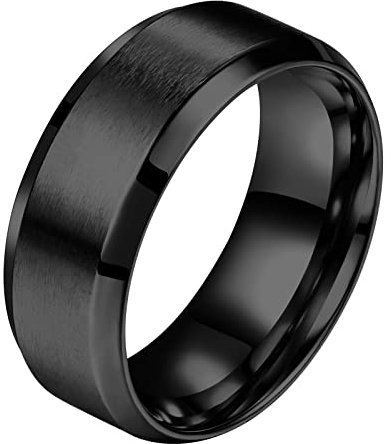 Flongo Herren Ring Männerring, 8mm Band Ringe Daumenring Siegelring Schwarz Valentine Lieben Paar Engagement Verlobungsringe Hochzeit Poliert Herren-Accessoires Größe 66