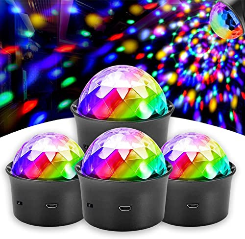 4 Pack Mini Disco Ball Light, Voice Activated Multicolor Disco Ball Party Lights, USB Rechargeable Battery Car Decorative Sound Activated LED Stage Lights for Christmas Kids Room Party Disco ﻿