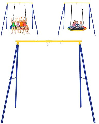 DREAMADE Support de Balançoire Simple 1,85M avec Structure en Métal Cadre de Balançoire en A pour Enfants de 3 Ans + Portique Robuste pour Balançoire,Hamac,Charge Max 200 KG (Portique Jaune 1 Places)