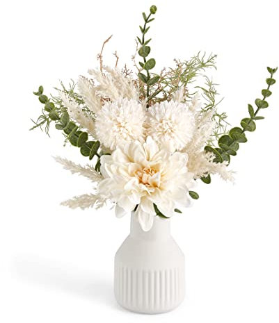 Mkono Artificial Flowers in Ceramic Vase Fake Plants for Home Decor Silk Flower Arrangements Indoor Dining Coffee Table Decor for Living Room Wedding Party Decoration