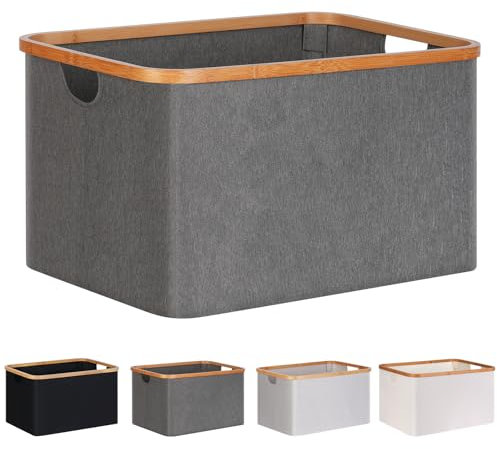 efluky Faltbarer Wäschekorb 60L, Bambus Stoff Faltbarer Storage Basket, Aufbewahrung Klappbar Wäschekorb, Laundry Baskets für Schlafzimmer Badezimmer (Grau)