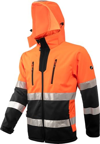 ACE Neon Veste de sécurité - Veste de sécurité softshell robuste avec réflecteurs et capuche amovible - EN ISO 20471 - Orange - XXL