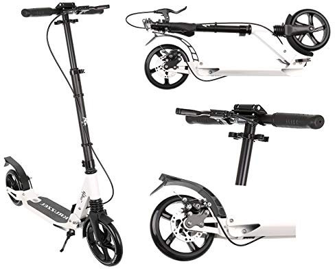 Trettroller Kinder Erwachsene 200 mm Räder Klappbar Höhenverstellbar 100 kg Belastbar Hand- & Trittbremse Cityroller Weiß 23551