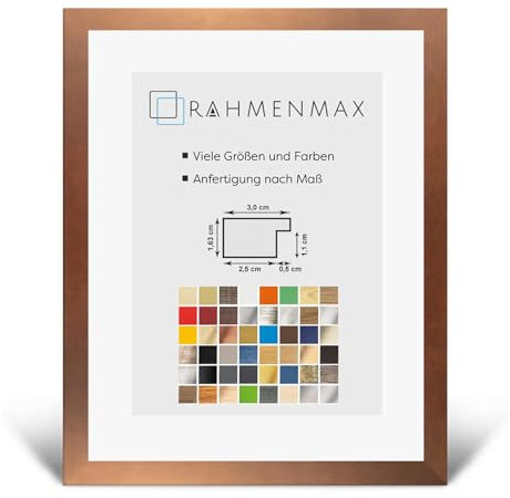RahmenMax Morena Bilderrahmen Posterrahmen 50x70 cm Kupfer Dekor 70x50 cm mit weisser Rückwand und klarem Acrylglas