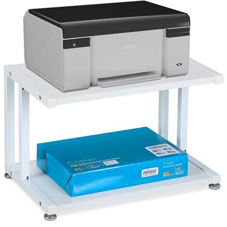 Relaxdays Druckerständer, 2 Ablagen, Schreibtischaufsatz für Drucker, HBT 28x45x28 cm, Druckertisch, Druckerhalter, weiß