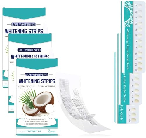 Strisce sbiancanti denti bianchi con olio di cocco, strisce sbiancanti per denti sensibili, cura orale quotidiana, rimozione rapida di macchie di fumo, caffè e vino. (21 pezzi)