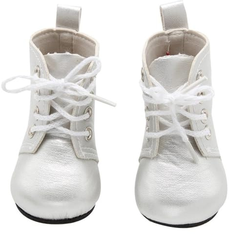 Uteruik Bottes en Cuir pour poupée de 46 cm (18 Pouces), Chaussures à Lacets, Accessoire de Costume (argenté)