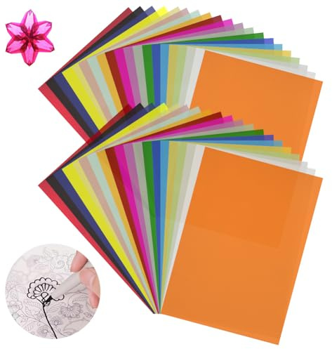 OSDUE Colored Transparent Vellum Paper, 40 Sheets Multicolor Translucent A4 Tracing Paper Printable Vellum Sheets for Printing Drawing Ink Jet Laser Printer, 110gsm