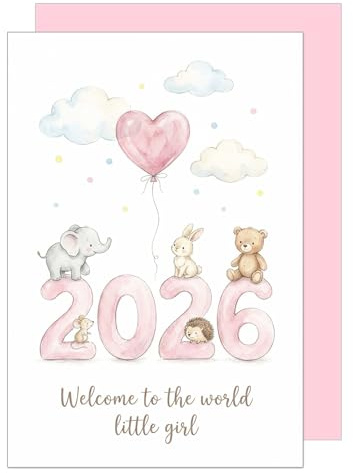 Edition Seidel Premium Greeting Card for Birth with Envelope. Card Greeting Card Birth Card Baby Card Saying Sayings English Arrival Hello Welcome Girl Pink Baby Child Wonder (E342 SW026)