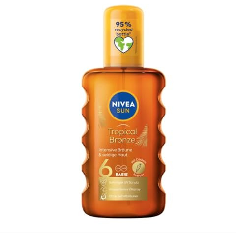 NIVEA SUN Tropical Bronze SPF6 spray oil for intense tanning, 200 ml, Bronzing oil, For a rich and even complexion, SPF6, With carotene and vitamin E, Waterproof formula, Pack of 2