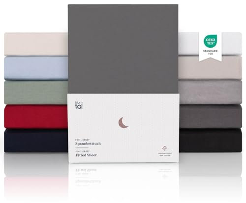 Blumtal® Premium Spannbettlaken 90x200cm Jersey - Oeko-TEX zertifiziertes Spannbettlaken 90x200cm Baumwolle 100% - Spannbetttuch 90x200 für Matratzen bis 25 cm - 90x200 Spannbettlaken - Anthrazit