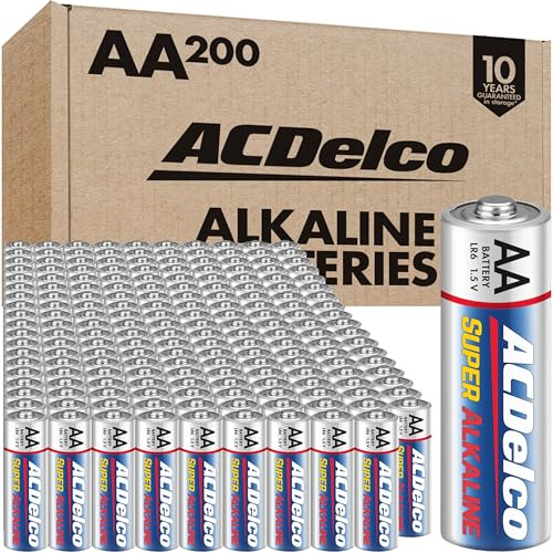ACDelco 200-Count AA Batteries, Maximum Power Super Alkaline Battery, 10-Year Shelf Life, Recloseable Packaging