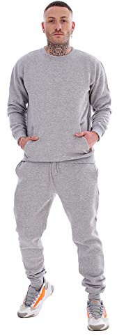 Mens Plain Tracksuit Branded Fleece Pullover Sweatshirts Cotton Jogging Bottoms Grey