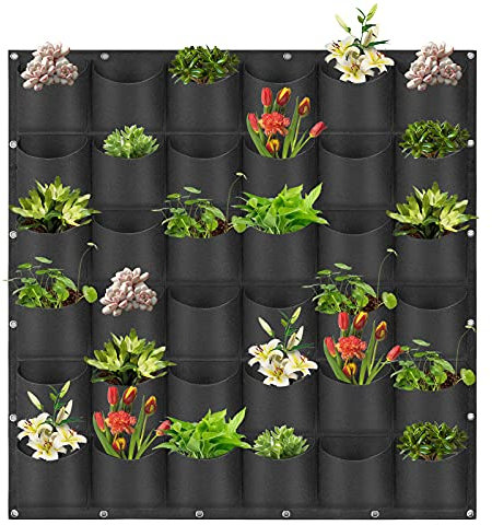 LITLANDSTAR - Sacchetti da appendere, 36 tasche, da appendere, verticali, da parete, per piante, per giardino, verde, verde, per piante, 1 m x 1 m, colore: nero
