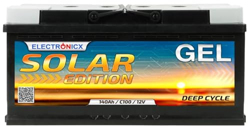 Electronicx Gel Solar Edition 12V 140Ah Deep Cycle Batterie 140 Ah Versorgungsbatterie - wartungsfrei, auslaufsicher - für Wohnmobil, Photovoltaik, Inselanlage, Solar - Maße: 393×175×190 mm kompakt