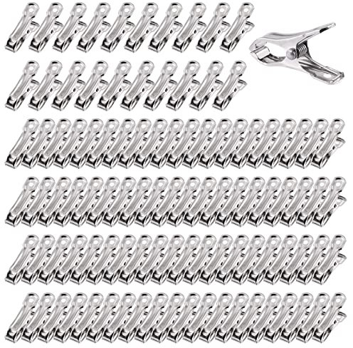 Cimeton 50Pcs Stainless Steel Greenhouse Clamps, Heavy Duty Garden Clips Greenhouse Clips with Large Open for Fixing Netting Cover Film Closing Snack Bags Clothes Pins (5.5cm/2.17inch)