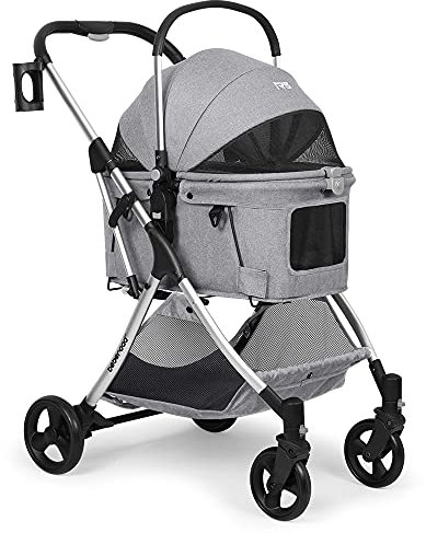 Hundebuggy mit Klappfunktion Pet-Stroller Hundewagen Buggy für Hunde und Katzen Haustierwagen Katzenbuggy, Für Mehrere Haustiere, Mittelgroße Hunde und Katzen, Grau Plus, 73 x 55 x 100 cm, 20KG
