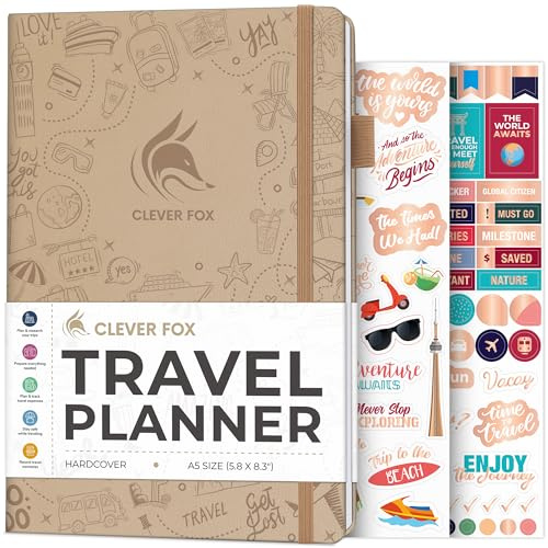 Clever Fox Diario di viaggio, agenda da viaggio per donne, uomini e coppie, dura 5 viaggi, formato A5 (arenaria, A5 (14,7 x 21,1 cm)