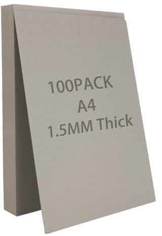 SHUESS A4 Greyboard 100 Sheets - 1500 Micron A4 (29.7 X 21 cm) Chipboard Sheets - Double-Side Grey Board - Thick Cardboard for Model Making, Thick 1.5 MM