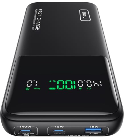 INIU 27000mAh Power Bank, High Capacity 140W Laptop Portable Charger, USB C Tablet Powerbank, Digital Display Phone Charge for iPhone 17 16, Samsung, iPad, MacBook, Camping, Outdoor, Emergency etc
