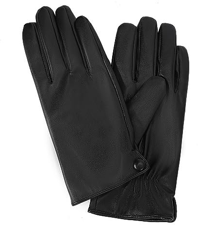 NOVBJECT Herren Lederhandschuhe Winter Full Hand Touchscreen Leder Fahren Klassische Warm Kaschmir Futter Outdoor Handschuhe (Schwarz, M)