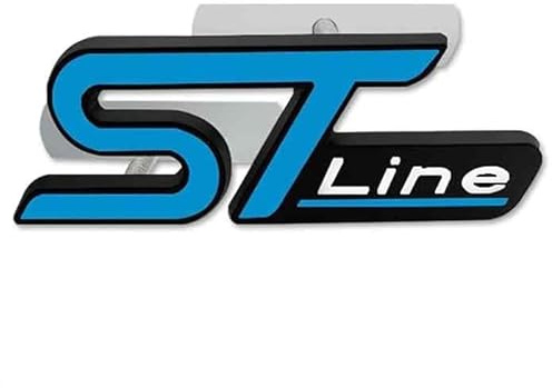 AUTOZOCO Insignia ST Line para Parrilla Coche, Emblema ST Line Parrilla, Insignia Diseño de Coche ST Line, Compatible con Ford, Aleación de Metal, Medidas 10 x 3.5 cm, Azul