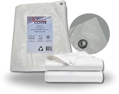 Perfect Cover's Abdeckplane | Gewebeplane | Bodenplane | Gartenplane Zeltunterlage für Camping & Outdoor Garten wasserdichte Plane mit Ösen Viele Größen & Farben 3x4m 12m² 150 g/m², Weiß