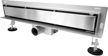 S SIENOC Duschrinne, Edelstahl Komplettset Wandablauf Wandmontage Befliesbar Haarsieb Rinne mit Siphon Montagefüße Inklusive Doppelkammer Bodenablauf (90CM)