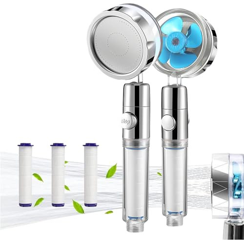 Dabeto Wassersparender Duschkopf, Propeller Duschkopf mit Filter, 360° Drehbare Handbrause, Sparduschkopf mit Stoppfunktion, Duschkopf mit Gegen Kalk, Schützt Haut und Haare (1 Satz blau)
