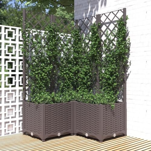 IKAYAA Jardinera con Enrejado PP Arriate de Jardín con Enrejado Macetero con Soporte para Trepadora Cultivos Plantas Flores para Patio Terraza Balcón 80 x 80 x 136 cm Marrón