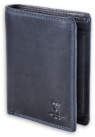 MATADOR Porte Carte Homme Cuir #Vigo avec élégante Boîte Cadeau, Luxe Portefeuille RFID Homme, Porte-Feuille avec de Nombreux Compartiments à Cartes en Bleu Marine