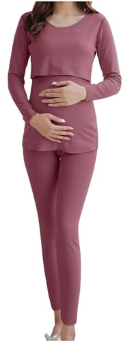 Ensemble Pyjama Femme Maternité Vêtements 2 Pièces Allaitement Grossesse Manche Longue Col Rond et Pantalon Ensemble de Nuit Couleur Unie Loungewear Costume Vêtements D'Intérieur Grande Taille
