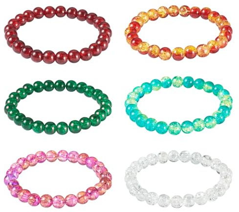 Boutigem 6Pcs Colori assortiti cristallo perline Stretch bracciali 8 mm vetro gemma perline rotonde braccialetti Boho per le donne Boutigemuomini braccialetti