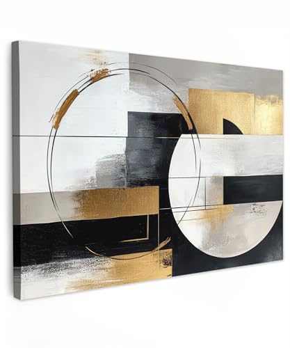 MuchoWow© Cuadros Decoracion Salon Modernos 120x80 cm para Dormitorios Cuadro Decorativos de Salon Lienzos Decorativo Pared Decoracion Lienzo Modernos Abstracto - Oro - Plata - Formas