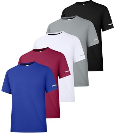 HIBETY Men's 5 Pack UPF 50+ Sun Protection Rash Guard, Lightweight Quick Dry Fishing Athletic T-Shirts